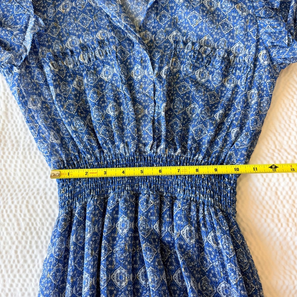 MISA Los Angeles Womens XS Marjan Dress Blue Astra Smocked Tiered Midi Lurex - Picture 6 of 6